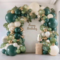 Emerald Green White Gold Balloons Arch Kit,Double Stuffed Dark Green Sage Dusty Olive Green Sand White Beige Chrome Gold Confetti Balloons Garland for Birthday Wedding jungle Safari Party Decorations