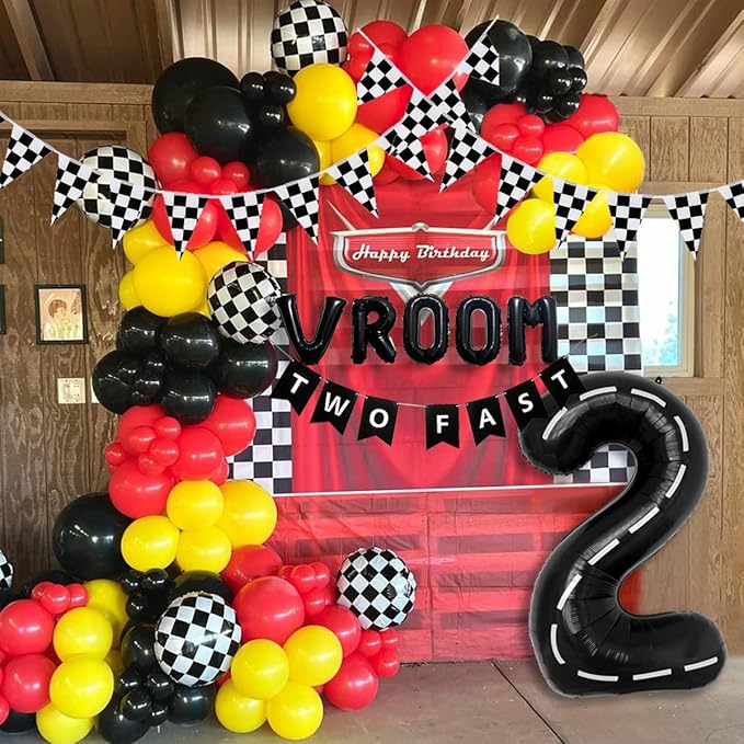 134pcs Race Car Balloon Birthday Party Supplies Decorations for Boys - Racing car Theme Party Supplies Happy Birthday Racecar Number Balloons Garland Kit Birthday Party (Arch, 2(TWO FAST))