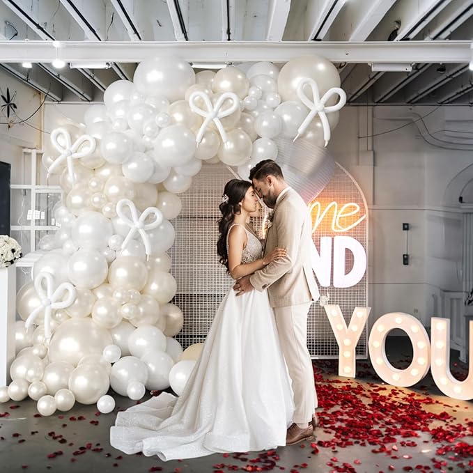 Pearl White Balloon Garland Arch Kit, Pearl Sand White and Pearl White Latex Balloons Long Balloons with Different Sizes for Wedding Engagement Bridal Shower Birthday Baby Shower Party Decoration