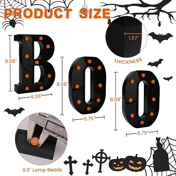 Halloween Decorations Indoor Outdoor - Boo Light Up Letters Sign, Battery Powered Marquee Light Halloween Decor for Fireplace Mantel, Window, Porch, Party Home Decor(Black)