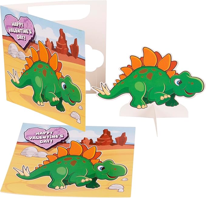 Kangaroo 28 Pack Dinosaur Valentines Day Cards with Envelopes & Stickers Bulk - Dino Pop Out Cards for Valentine - Valentines Day Cards for Kids School Classroom - Party Favors for Boys & Girls Class