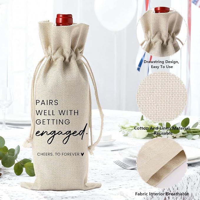 Engaged Engagement Gifts for Couples Her Engagement Party Decorations for Couple Wine Bag Scented Candles Set Pairs Well with Getting Engaged Wine Bag It's About Damn Time Candles