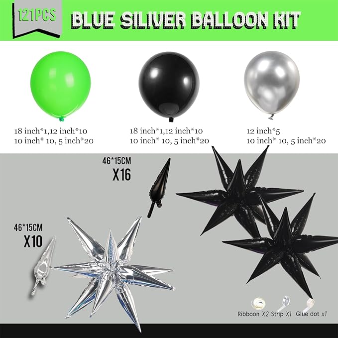 Winter Merry Christmas Green and black silver Balloon Garland Arch Kit 121PcS with Star foil Balloons for birthday baby shower 2026 graduation anniversary Decorations (Green Black)