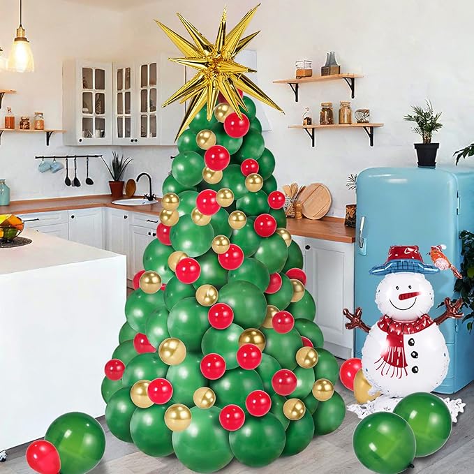 193 PCS Christmas Balloon Garland Arch Kit, Christmas Tree Balloons, Christmas Tree Snowman, Deer, Sled Aluminum Foil Balloons Santa Claus Hanging Decoration for Christmas Party