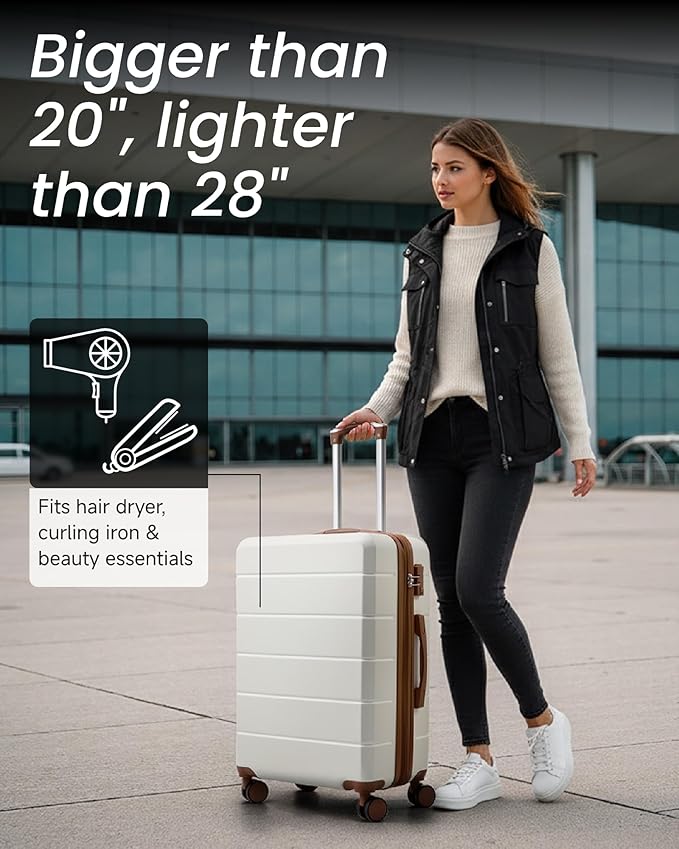 YOETEY 24 Inch Checked Luggage with Spinner Wheels, Expandable Hardside Medium Suitcase with 360° Spinner Wheels & TSA Lock, Durable ABS Travel Suitcase for 3-5 Day Trips (24 in, Black)