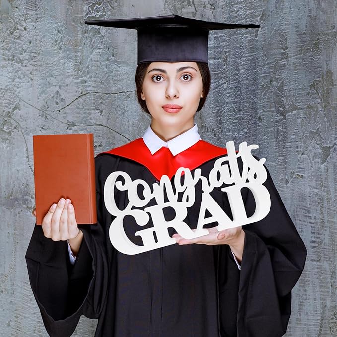 2026 Graduation Party Decorations Congrats Grad Sign White Wooden Table Centerpieces Class of 2026 Photo Booth Props for Graduation Party Decorations Supplies