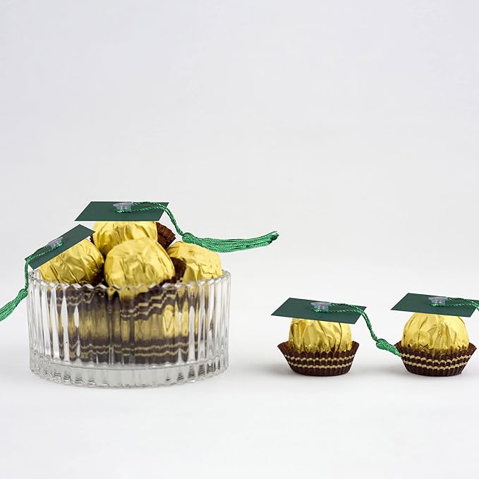 Gyufise 36Pcs Graduation Decorations 2026 Graduation Cap Cupcake Toppers Chocolate Decorations Mini Grad Cap Decor with Tassel Adhesive Dots for Class of 2026 Congrats Grad Green
