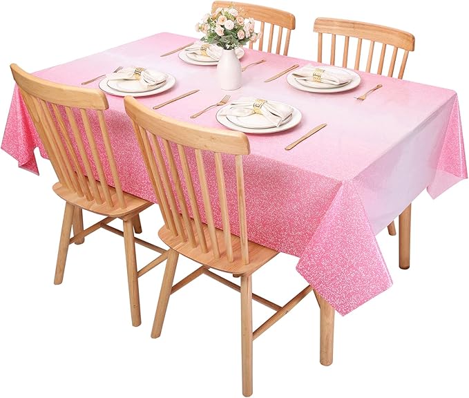 Kesfey 6 Packs Ombre Pink Tablecloth 54 x 108 Inch Gradient Pastel Pink Table Cloths Rectangle Disposable Plastic Light Pink Sprinkle Glitter Table Covers for Birthday Baby Shower Party Decorations
