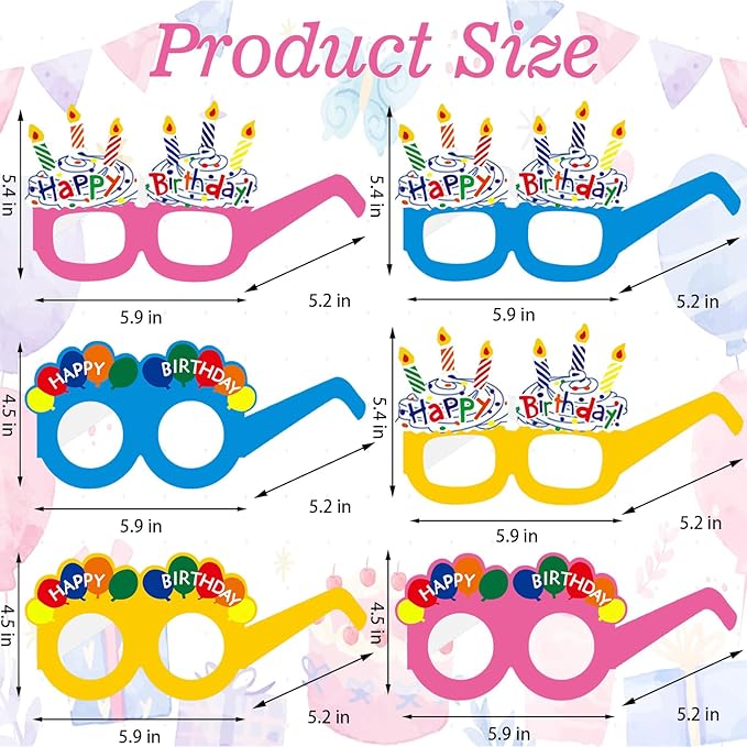 12PCS Happy Birthday Glasses, Birthday Party Paper Eyeglasses Photo Booth Props for Birthdays Party Supplies Decorations