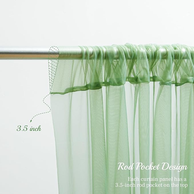 10x8ft Olive Green Tulle Backdrop Curtain with Lights String for Parites, Sheer Photo Backdrop Curtains for Easter Wedding Baby Shower Birthday Party Photo Shoot Decorations
