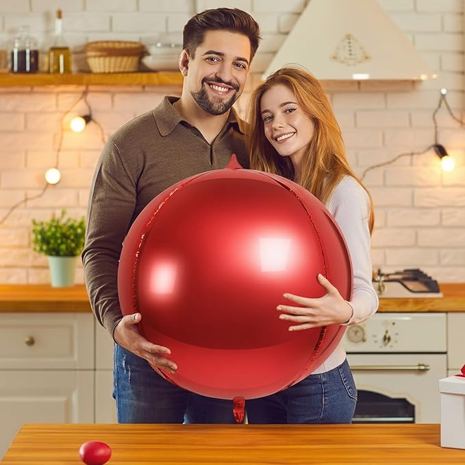 3 Pcs 32 Inch 4d Round Ball Balloons Holographic Balloons for Spring, Foil Rainbow Decor for Under The Sea Mermaid Groovy Party, Stage, Valentines Day, Wedding, Birthday Party(Red)