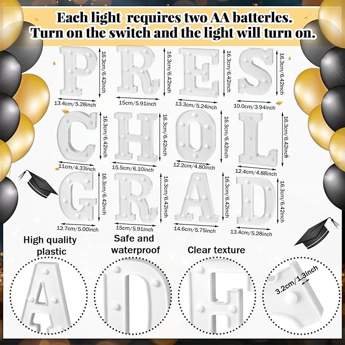 Honoson 13 Pcs Preschool Graduation Decorations Preschool Grad Letter LED Lights Sign Neon Lights Table Decoration for Kindergarten Graduation Party Supplies 2026