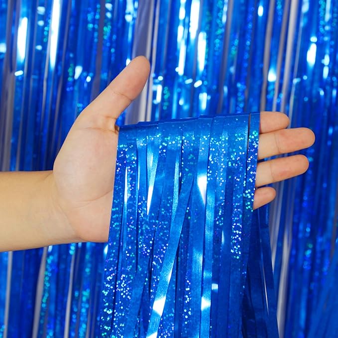 Melsan Graduation Decorations 2026, Tinsel Curtain Backdrop for Graduation Party - Royal Blue Sparkle Foil Fringe Curtains for Class of 2026 Photo Booth, 4th of July Patriotic Decor, 2 Pack 3.2x8.2 Ft