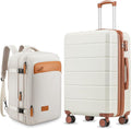 YOETEY Carry On Luggage 22x14x9 Airline Approved with Spinner Wheels, Expandable Hardside Suitcase, White