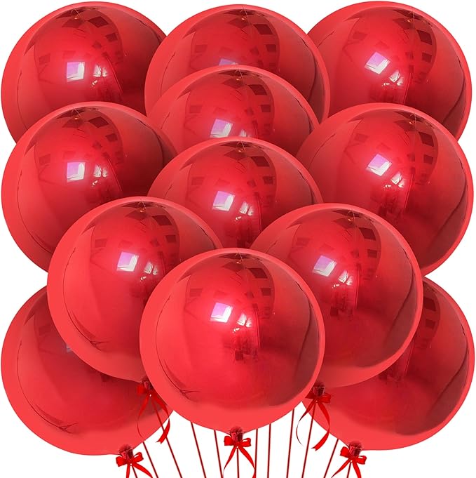 KatchOn, Huge Metallic Red Balloons - 22 Inch, Pack of 12 | Round 4D Mylar Balloon for Casino Theme Party, Red Party Decoration | Patriotic Party Decorations, Birthday, Anniversary, Graduation Decor