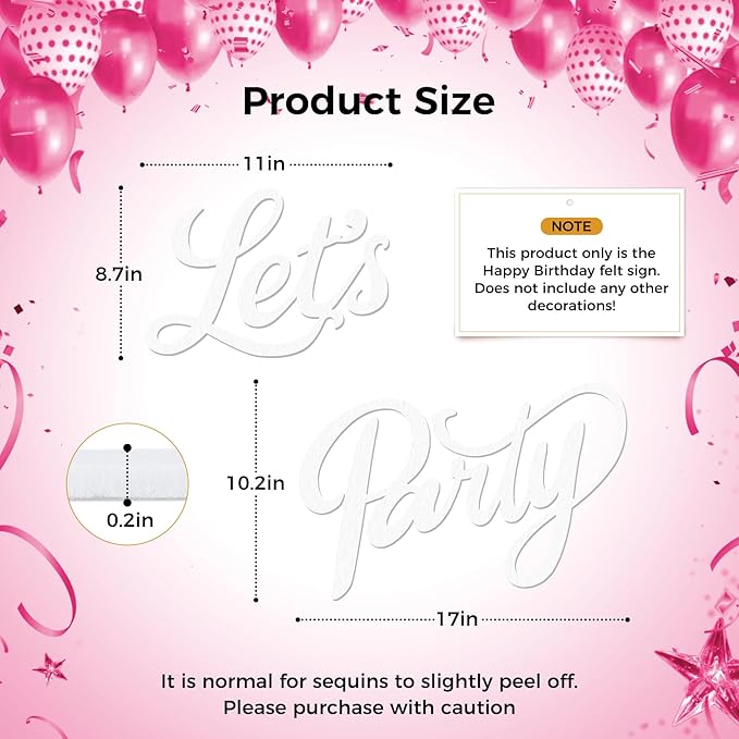 Babenest Let's Party Felt Sign, Reusable White Letter Banner for Backdrop, Balloon Arch Decor, Party Supplies for Graduation, Birthday, Wedding, Bachelorette, Christmas, Home Bar, Man Cave Wall Decorations