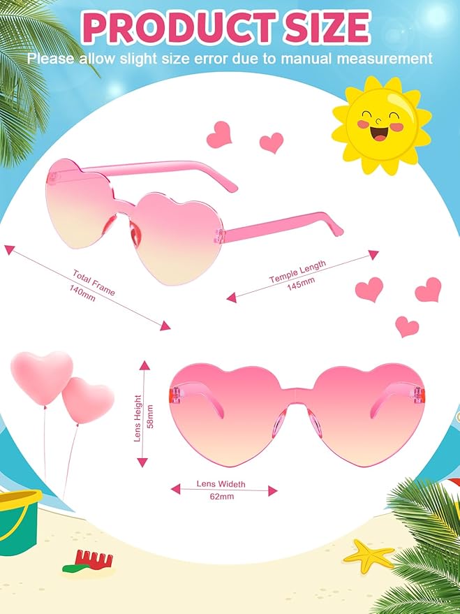 12 Pairs Heart Shaped Sunglasses for Women Colorful Glasses Fun Trendy Transparent Heart Sunglasses Party Favor