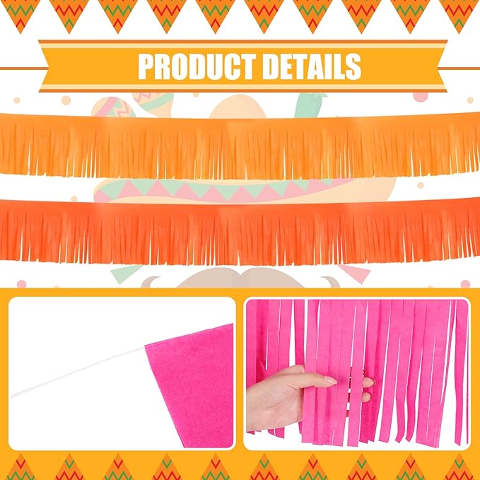 Taiyin 12 Pack 120 Feet Yellow, Orange, Pink, Blue Fringe Garland Tissue Paper Fringe Tassel Party Garland Wall Hanging Banner Backdrop Streamers for Wedding Birthday Autumn Thanksgiving