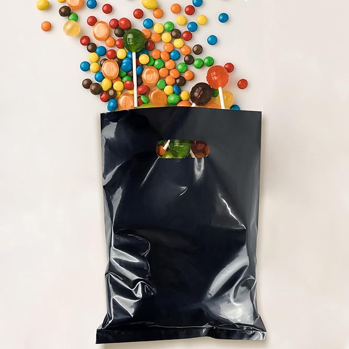 PPXMEEUDC 54PCS Plastic Handle Bags Party Favor Gift Bags for Birthday Halloween Christmas More (Black)