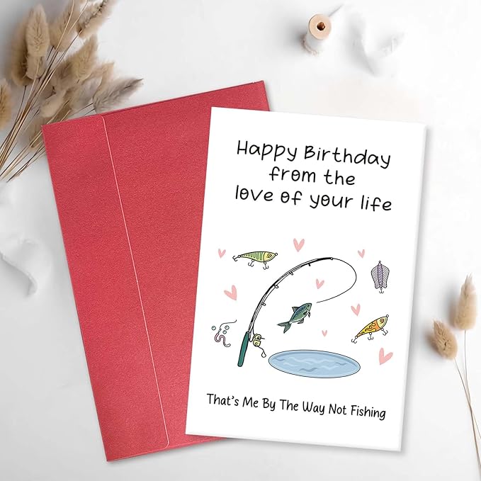 Fishing Birthday Card for Man Woman, Funny Birthday Card for Fisherman Angler, Fish Bday Gift for Husband Dad