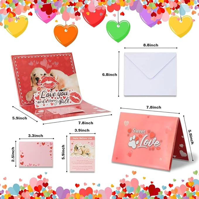 3D Musical Pop Up Anniversary Card with Shake Kiss Puppies, Heart Shaped Flashing Light and Music. Romantic "I Love You" Card for Husband, Wife, Men, and Women. Perfect for Valentine's Day, Birthday.