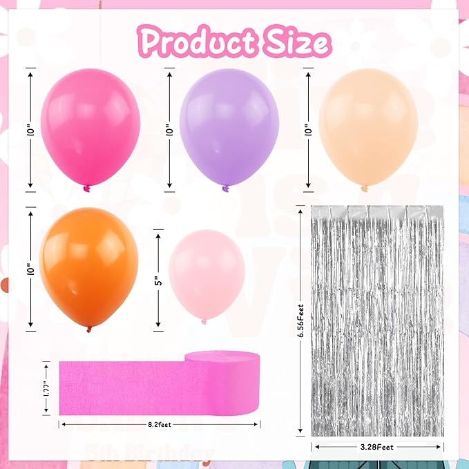 Pink Orange Groovy Balloon Arch Fringe Backdrop, Daisy Balloon Garland Arch Kit, Groovy Streamers for Flower Groovy Birthday Baby Shower Wedding Bachelorette Groovy Party Decorations