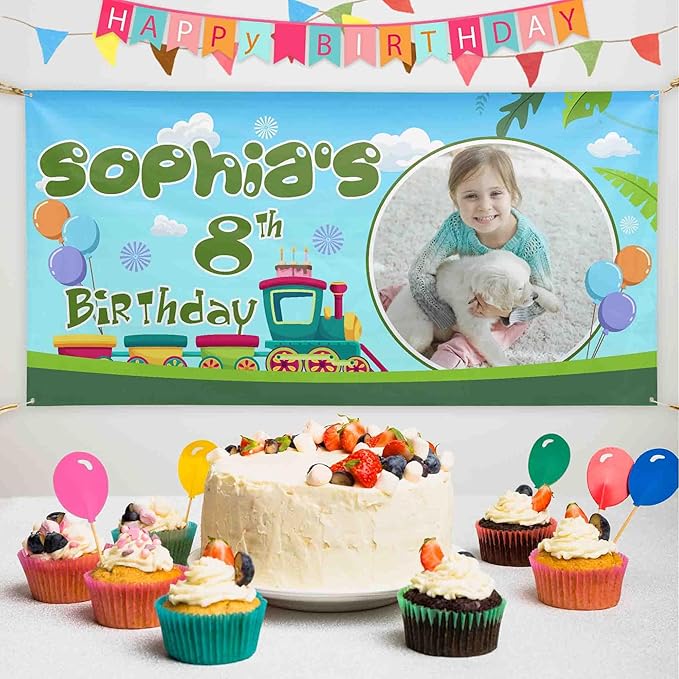 Custom Happy Birthday Banner Personalized Banners and Signs with Photo Name for Women Men Kids Party Decorations Supplies Indoor Outdoor Birthday Gifts Style 27
