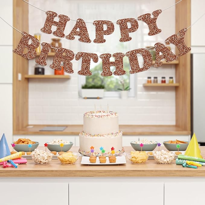 Glitter Brown Happy Birthday Banner Birthday Party Decorations Sign Garland Bunting Banner for Wall Decor Party Background for Kids Boys Girls Adults