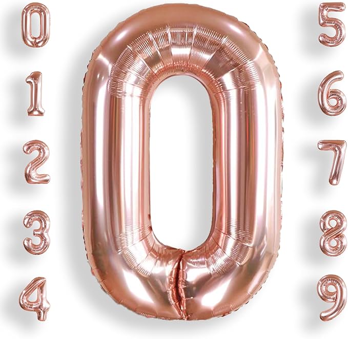AULE 40 Inch Big Rose Gold 0 Balloon Number Large Foil Helium Number Balloons 0-9 Jumbo Giant Happy 0th Birthday Party Decorations for Boy or Girl Huge Mylar Anniversary Party Supplies