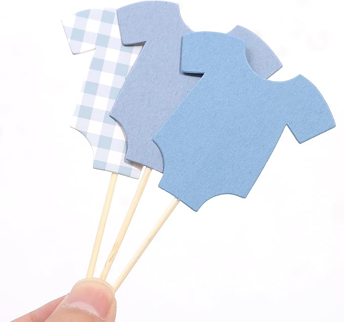 Blue Bodysuit Cake Topper - Blue Gingham Cake Topper,Baby Shower Decoration,Girl Boy/Gorl Baby Shower Decor(blue)