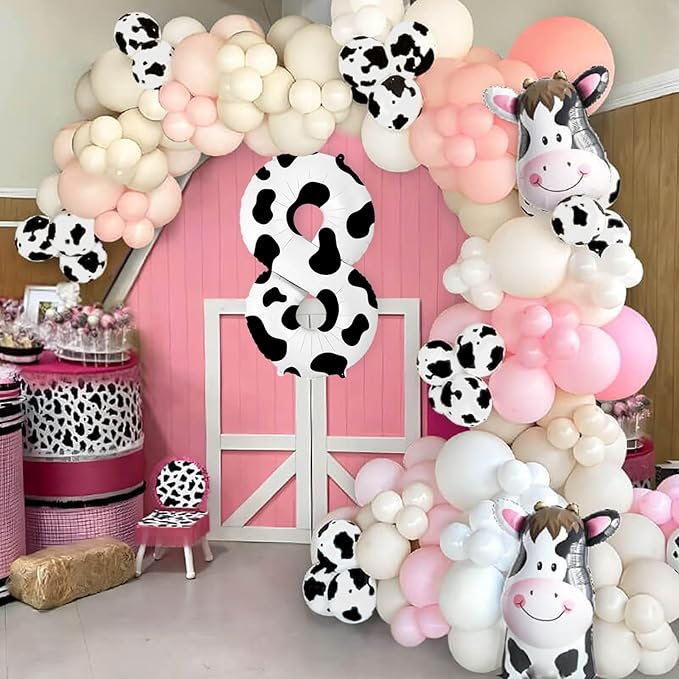 40 Inch Cow Print Balloon, Number 8 balloons Cow Balloons for 8st birthday decoration, Large Cow Number Balloons for western party decorations Baby Shower Animal Theme Party Holiday Decor
