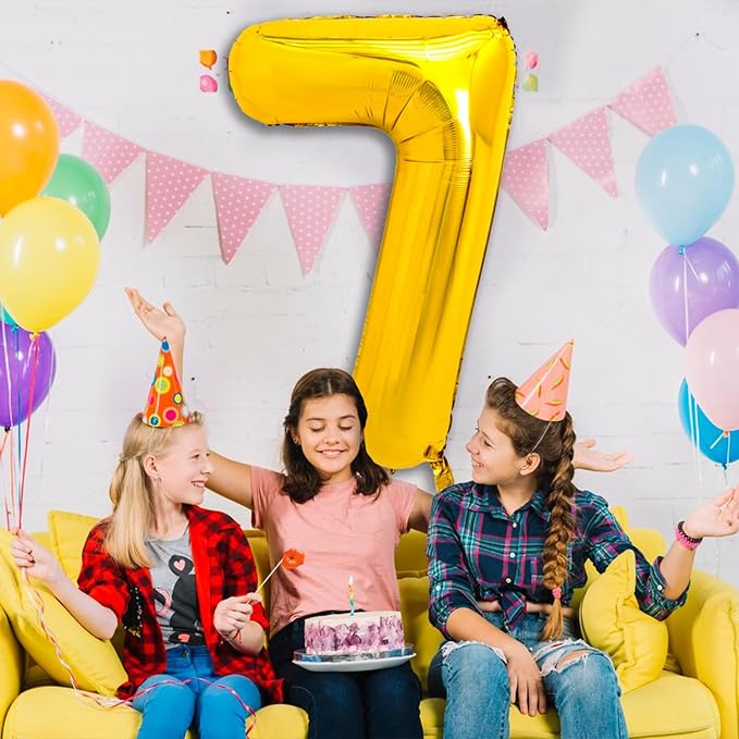 40 Inch Gold Large Numbers Balloons 0-9, Giant Jumbo Number 7 Digit 7 Helium Balloons, Foil Mylar Big Number Balloons for Women Men 17 27 70 Birthday Party Anniversary Supplies Decorations