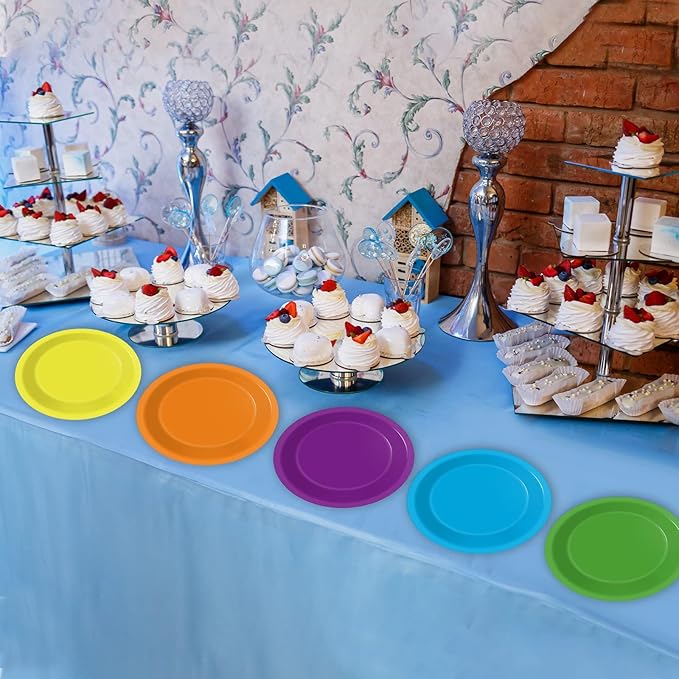 Wiooffen 48 Pcs Colorful Paper Plates - Birthday Party Supplies, Colored Disposable Party Paper Tray, Premium Dessert Cake Decorations for 48 Guests, 7in Round