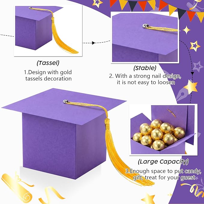 TaoBary 12 Pieces Graduation Candy Box Graduation Decorations Party Gift Boxes Graduate Cap Box Candy Chocolate Cookie Supplies for Ceremony Party (Purple)