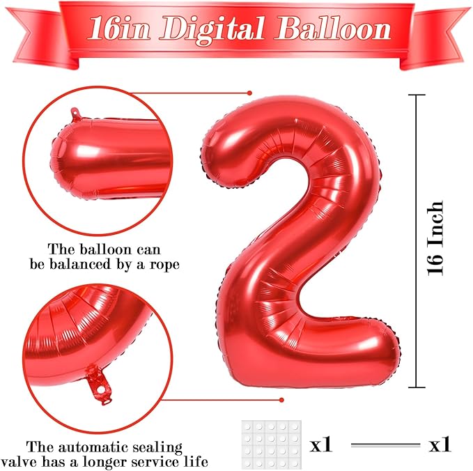 TONIFUL Balloons 16 Inch Red 0-9 Number Mylar Foil Balloons 10 Pcs Custom digitalal Balloons for 2026 New Year Eve Birthday Party Engagement Graduations Anniversary Baby Shower