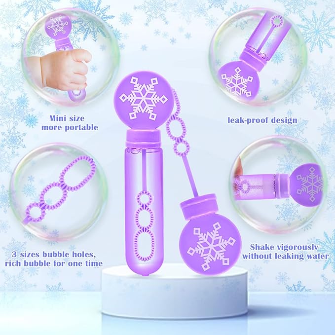 Winrayk 24 Large Snowflake Bubble Wands with Gift Card, Frozen Party Favors for Kids Bubbles Bulk, Winter Christmas Birthday Gift Pinata Filler Goodie Bag Stuffer Boys Girls Valentines Classroom Prize
