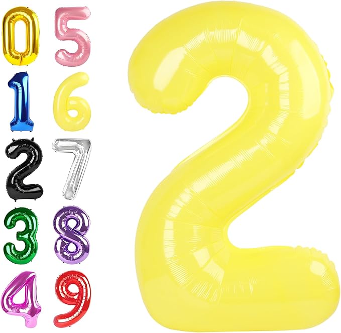 40 Inch Birthday Number Balloons, Yellow Numbers Balloon for Birthday Party Decoration, Foil Number Two Balloon for 2, 12, 23, 32, 2026 Celebration, Graduation, Baby Shower, Anniversary Decor