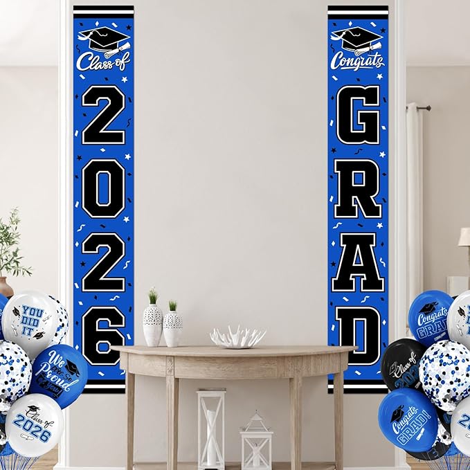 2026 Graduation Decorations,Congrats Grad Banner Backdrop for Class of 2026 Decorations- Blue Graduation Party Decorations
