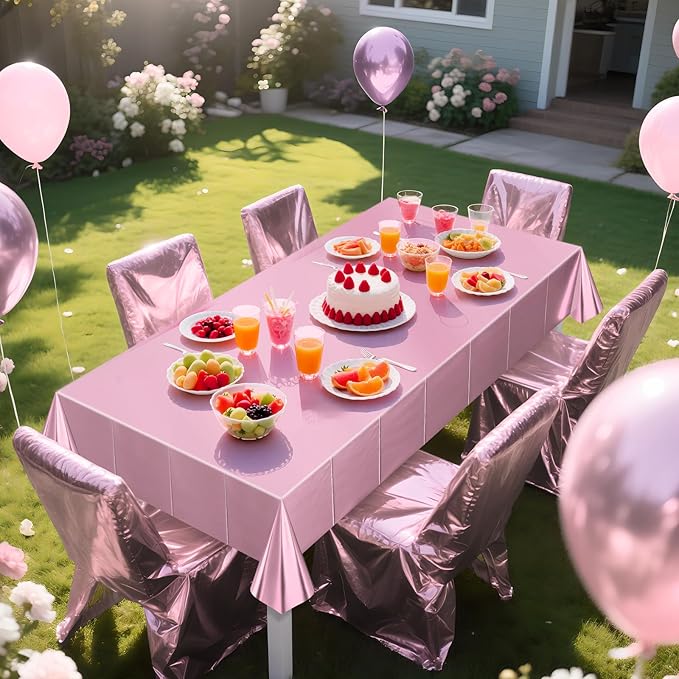 2 pcs Light Pink Tablecloth Plastic -Stunning Metallic Matte Finish, 40" x 108" Baby Shower Pink Table Cloth, Perfect for Valentine's Day Princess Girls Birthday Party Wedding Christmas Decorations