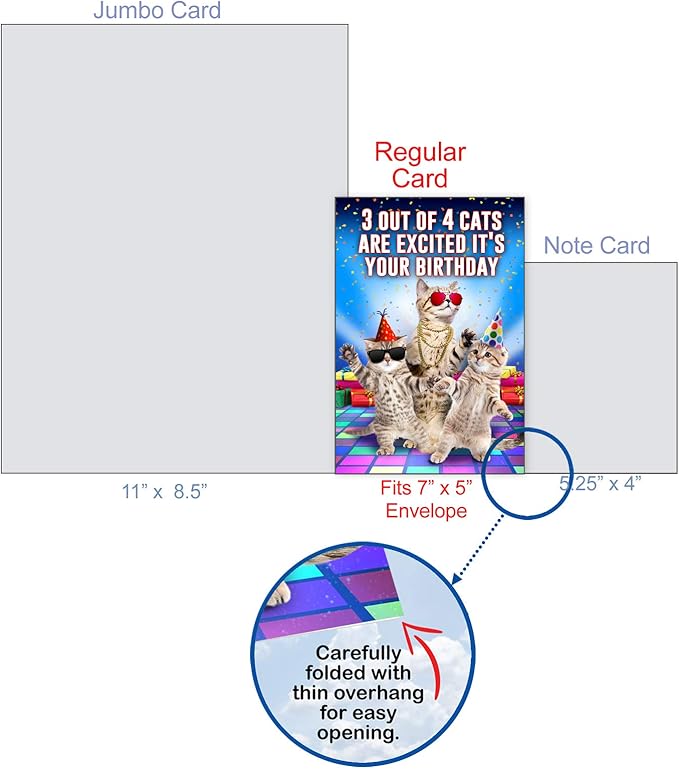 NobleWorks - 1 Happy Birthday Card with Funny Animals - Wildlife and Pet Humor, Fun Birthday Celebration Notecard - Excited Cats C3525BDG