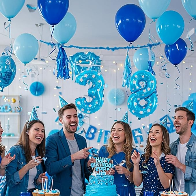 TONIFUL Balloons 16 Inch Blue polka dot 0-9 Number Mylar Foil Balloons Custom digitalal Balloons for 2026 New Year Eve Birthday Party Engagement Graduations Anniversary Baby Shower