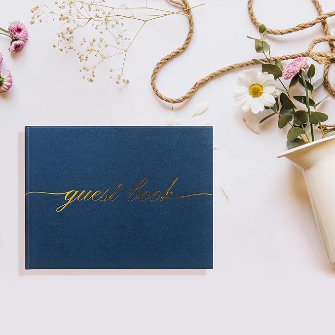 Elegant Wedding Guest Book - Perfect for Wedding Receptions, Baby Showers, Birthdays and Special Events - Polaroid Guest Book with 110 Lined Pages for Sign-In and Photos -Hardcover (Midnight Blue)