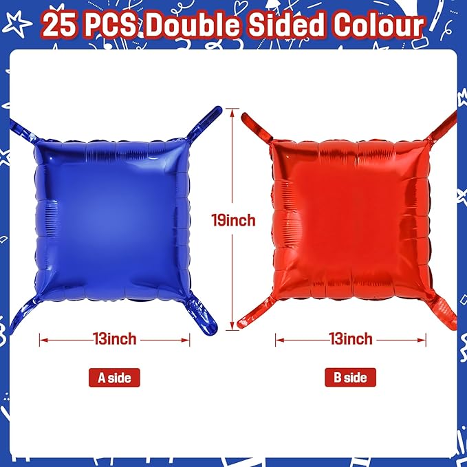 Red and Blue Square Foil Balloons Wall, Double Sided Chrome Deep Blue Red Balloons Tunnel Arch Kit Backdrop for Boys Birthday Graduation 4th of July Nautical Party Theme Decorations