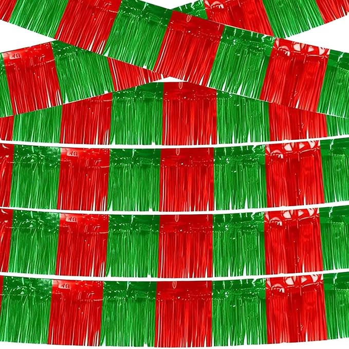 Green and Red Foil Fringe Garland 6Pcs 10 Feet Metallic Tinsel Hanging Curtain Glitter Backdrop Banner for Parade Floats Christmas Wedding Party Decorations