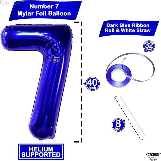 KatchOn, Giant Dark Blue Number 7 Balloon - 40 Inch | 7th Birthday Balloon for 7th Birthday Decorations | 7 Balloons for Birthday | 7 Year Old Balloons for 7 Year Decorations
