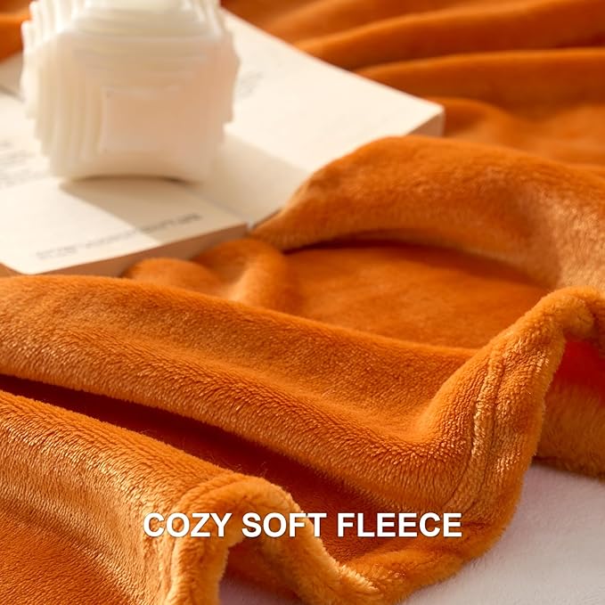 Hansleep Fleece Orange King Blanket, Super Soft Flannel Fuzzy Plush Cozy Blanket for All Seasons, Orange, King 90x108 Inches