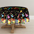Horaldaily Birthday Tablecloth 90x90 Inch Round, Happy Birthday Ballon Black Washable Seasonal Table Cover for Party Picnic Dinner Decor