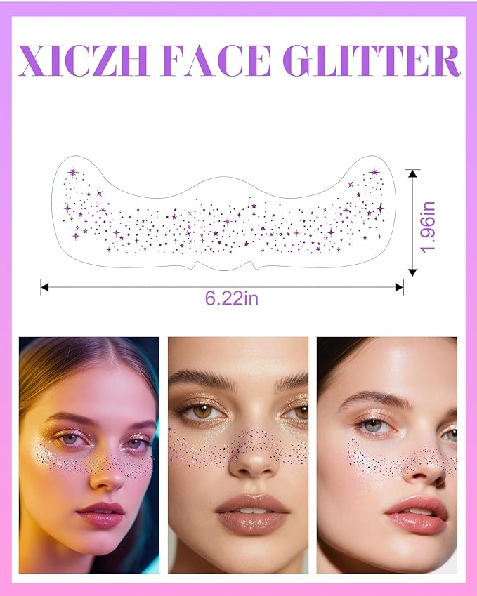 Glitter Freckles, Purple Temporary Face Tattoos Stickers, Body Face Glitter for Women Girls, Country Concerts Singer Festival Rave Accessories (Purple - 10 pcs)