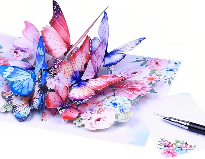 Steelhill Greeting Cards with Envelopes, Pop-up Style,Butterfly Card for Mother's Day Valentines Day birthday Thinking of You Card for Wife,Girlfriend (Cute Butterflies)