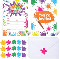 Pajean 24 Set Art Painting Party Invitations with Envelopes Colorful Birthday Cards Paint Themed Invitation Letters Paint Fill in Invites with 30 Stickers for Art Party Supplies